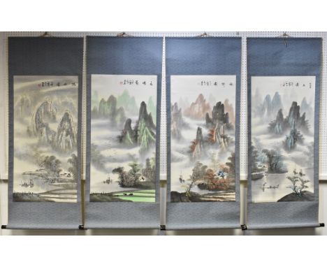 Chinese School (20th century), a set of four scroll pictures, of Monumental Landscapes in each Season, comprising Spring, Sum