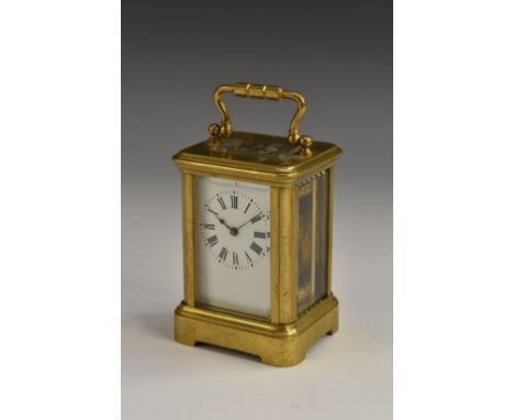 A late 19th century French lacquered brass five-glass miniature carriage timepiece, by E. Maurice &amp; Co, stamped, 3cm whit