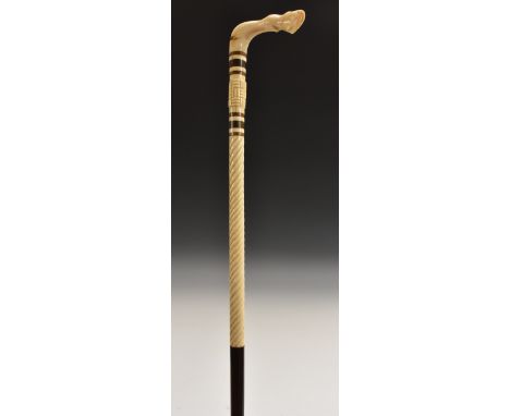 A 19th century sailor's maritime souvenir novelty walking stick, whalebone handle carved as a horse's leg and fetlock, checke