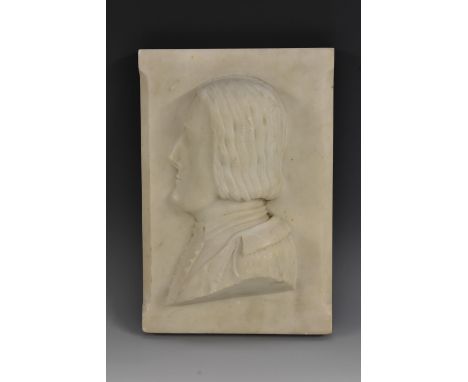 Italian Grand Tour School (19th century), a Carrara marble profile portrait relief, of a gentleman, after the Renaissance, 27
