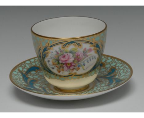 A Lynton porcelain cabinet teacup and saucer, of Sèvres inspiration and goblet Hébert form, painted by Stefan Nowacki, signed