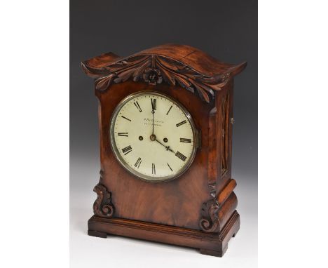 A William IV mahogany bracket clock, 19cm painted dial inscribed J Wilkinson, Leicester, Roman numerals, twin-winding holes, 