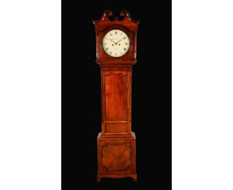 A George/William IV mahogany longcase clock, 33cm circular enamel dial inscribed Whitehurst & Son, Derby, Roman and subsidiar