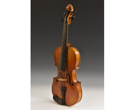 A violin, the two-piece back 33.5cm long excluding button, outlined throughout with purfling, 56.5cm long overall, cased Cond