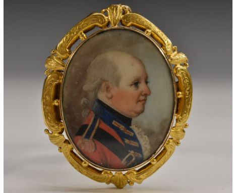 English School (18th century), a portrait miniature, of a military officer, bust length in three-quarter profile, watercolour