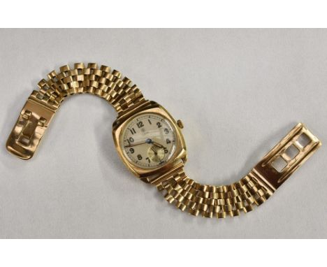 Tudor Rolex - a vintage 1950s 9ct gold gentleman's wristwatch, silvered dial, Arabic numerals, outer minute track, subsidiary