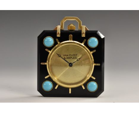Van Cleef &amp; Arpels  - a vintage Art Deco-style pocket watch, with canted square black onyx hardstone case, each corner se