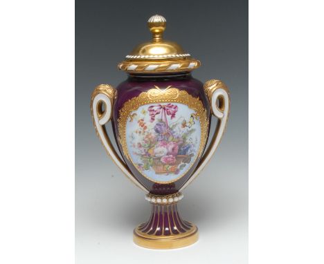 A Lynton porcelain two-handled ovoid pedestal vase and cover, of Sèvres design, painted by Stefan Nowacki, signed, with a wic