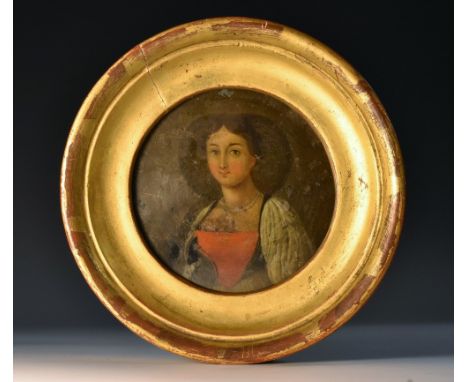 Continental School (18th century)Portrait of a Noble Lady, half-lengthcircle, oil on panel, 8cm diam  Condition Report: Frame