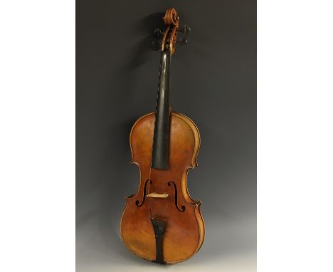 A violin, the two-piece back 35.5cm long excluding button, paper label inscribed Antonius et Hieronimus Fr Amati, Cremonen An