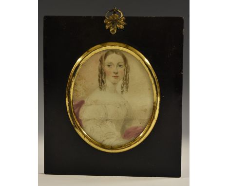 English School (second quarter, 19th century), a portrait miniature, of Miss Jones by Her Father, half-length, facing straigh