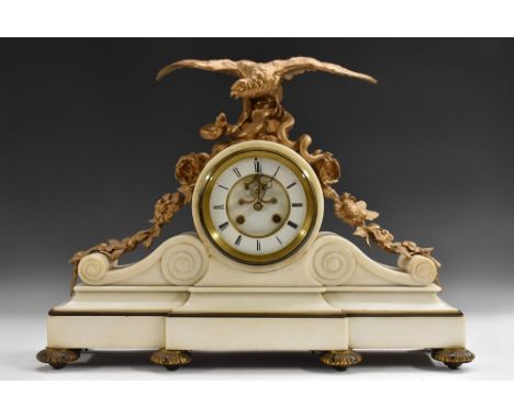 A Second Empire gilt-metal mounted Carrara marble mantel clock, by C A Richard & Cie, Paris, 14cm circular enamel dial inscri