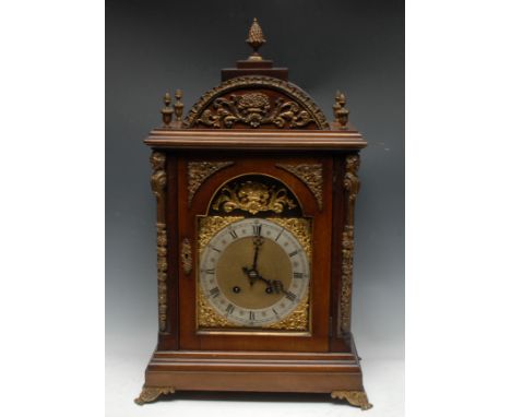 A 19th century gilt-metal mounted mahogany bracket clock, in the mid-18th century taste, 18.5cm square brass dial, silvered c