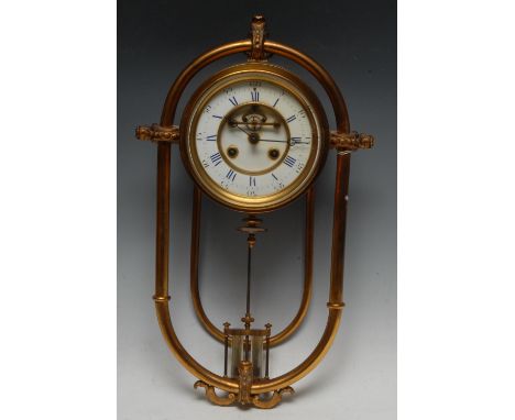 An unusual 19th century French gilt-metal 'portico' wall clock, 14.5cm circular enamel dial with Roman and subsidiary Arabic 