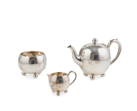 Mappin &amp; Webb (John Newton Mappin), Sheffield 1883/84, comprising a bullet shaped teapot, sugar basin and milk jug, all o