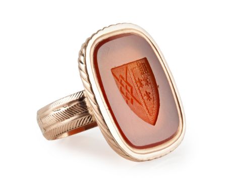 unmarked, rose coloured metal, the large matrix with carved shield for Pollock impaling Harrington, in channel surround, the 
