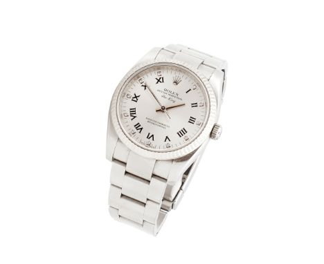 Air-King, silvered dial, diamond set and Roman numerals, sweep second hand, faceted bezel, oyster bracelet and fold over clas