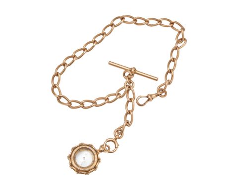 composed of elongated curb links, T-bar suspension, with a compass fob(Length of chain: 32cm)
