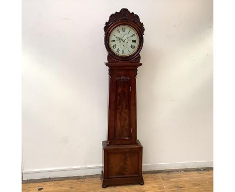 A 19th century drum head longcase clock, by Gardner of Greenock, the thirteen inch white enamel dial with Roman numerals, sub