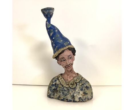 Sarah Honeyman (Scottish, b. 1957), Head, hand-built ceramic with coloured slip, signed and dated (19)93. 28cm.