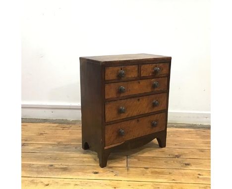 A Regency mahogany and ebony-lined miniature chest of two short and three long graduated drawers, on bracket feet. 53.5cm by 
