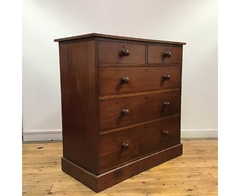 A 19th century mahogany Scotch chest, of two short and three long graduated drawers, raised on a plinth base. 109cm by 107cm 