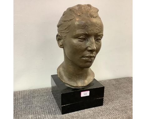 •Denis Peploe R.S.A. (Scottish, 1914-93), May Lawrence, a plaster portrait bust, with bronzed finish, mounted on an ebonised 