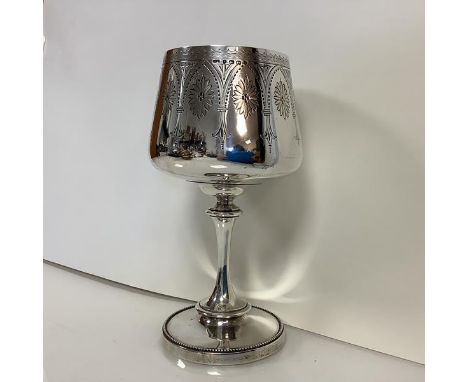 A Victorian silver goblet, Birmingham 1870, the bowl with gilt interior and engraved with a band of stylised flowerheads with