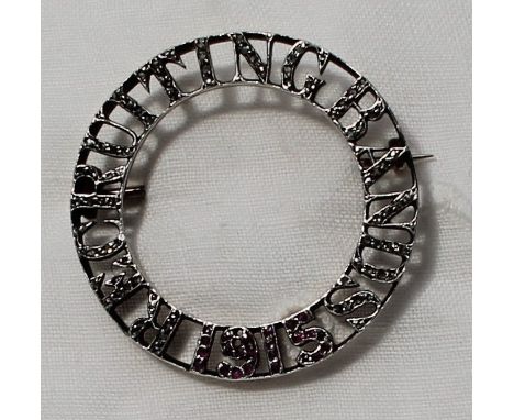 Diamond and ruby recruiting bands brooch, of circular form inset with diamonds and rubies and dated 1915, to a yellow metal s