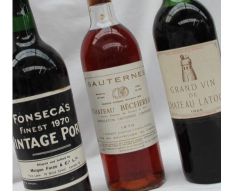 A bottle of Grand Vin de Chateau Latour 1965 together with a Fonseca's Finest 1970 Vintage Port and a bottle of Chateau Beche