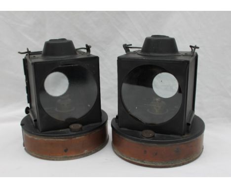 Railwayana - A GWR square section signal lamp, the filler cap stamped "GWR" the adjuster dial 'Sherwood B'Ham' on a circular 