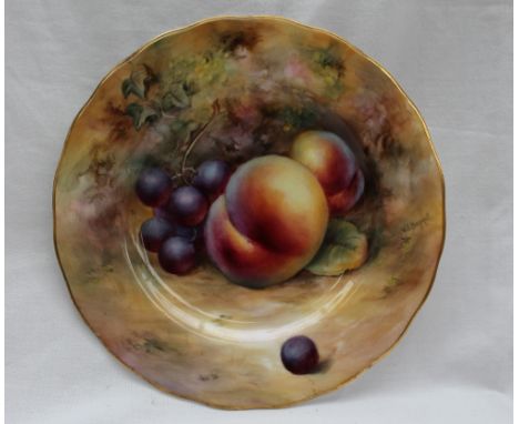 A Royal Worcester porcelain plate, painted with apples and blackberries to a naturalistic background, signed H Ayrton, 16cm d