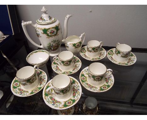 A Coalport coffee set coffee pot, creamer, sugar bowl and 6 coffee cups and saucers.