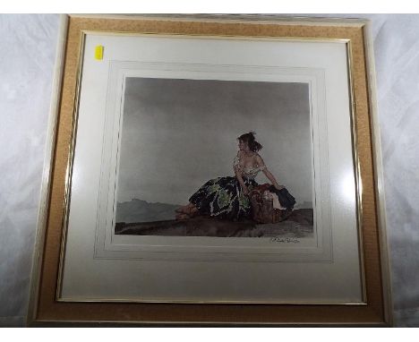 After Sir William Russell Flint (1880 -1969) - a colour print depicting a young lady signed in pencil to the margin with blin