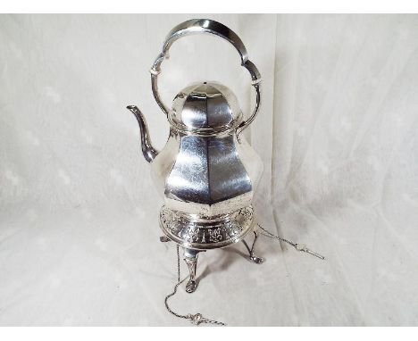 A George V silver hallmarked spirit kettle with integral warmer, London assay 1910, makers mark for Harrison Brothers & Howso