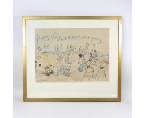 Attributed to Enslin Hercules Du Plessis, 1894-1978, beach scene with figures, signed, pencil and watercolour, 32 x 44cm, lab