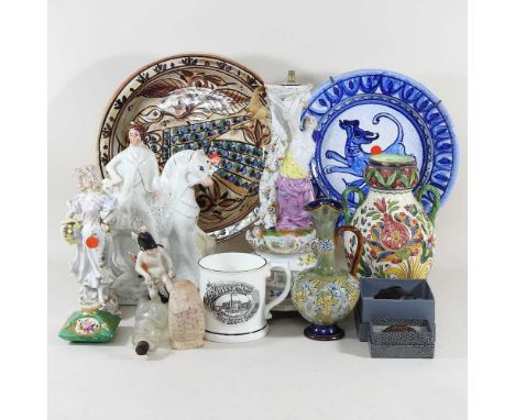 A collection of 19th century Staffordshire figures, together with a Lalique glass beetle, boxed, a Lalique glass scent bottle