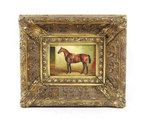 English school, horse in stable, oil on panel, 12 x 16cm