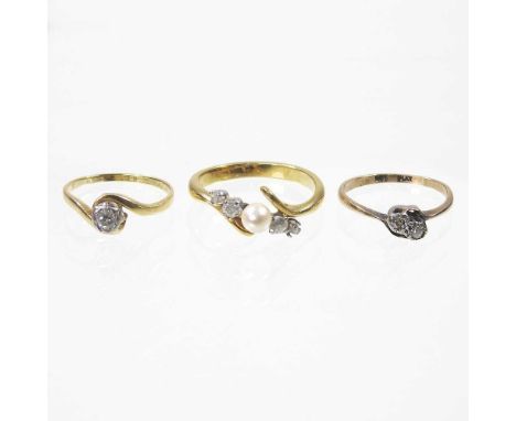 An 18 carat gold illusion set diamond ring, approximately 0.15 carats, 2.2g, size K, together with 9 carat gold and platinum 