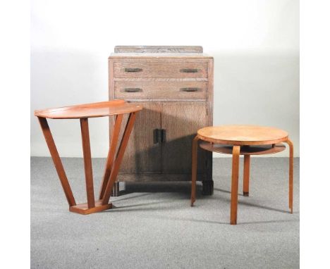 A 1930's limed oak cabinet, together with a bentwood occasional table and a console table (3)78w x 47d x 112h cmCabinet is so