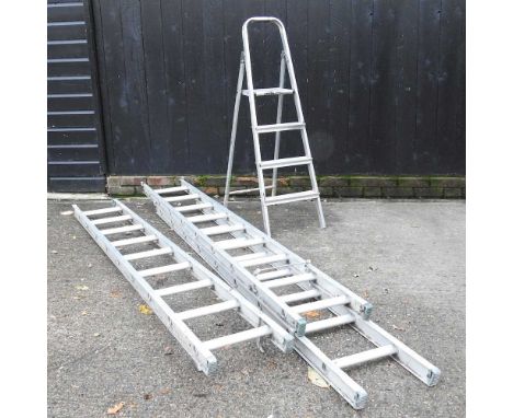An aluminium ladder, in three sections, each 250cm long, together with a stand-off ladder and a stepladder (3)