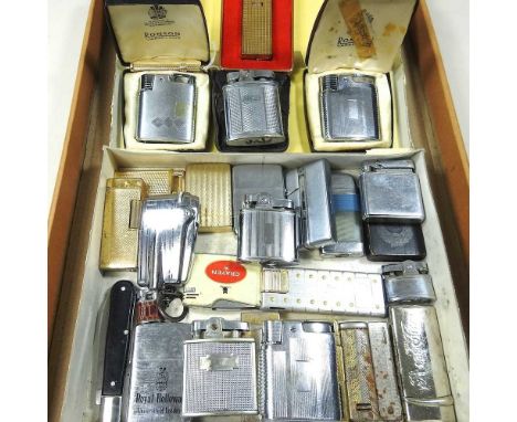 A collection of vintage pocket lighters, to include Ronson and a gilt propelling toothpick, with engine turned decoration