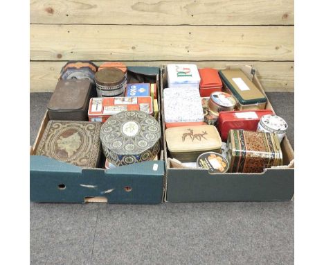 Two boxes of vintage advertising tins