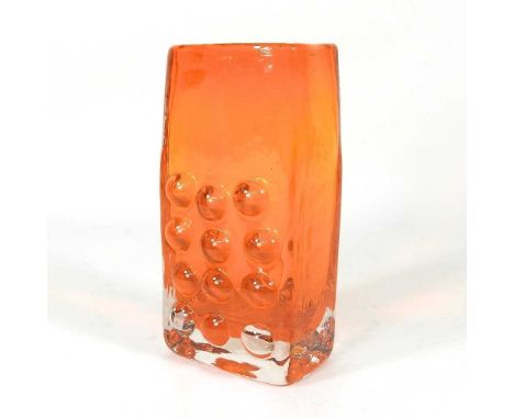 A Whitefriars style tangerine glass mobile phone vase, designed by Geoffrey Baxter, 17cm highComplete with light surface mark