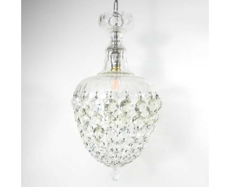 A 1930's cut glass chandelier, with facet cut drops, 45cm high22cm wide.