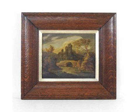 English school, river landscape, oil on panel, 20 x 22cm