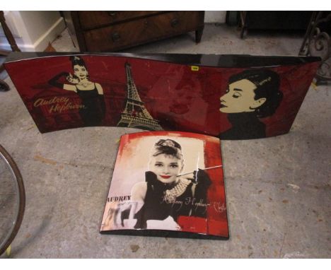 A large modern sculptured pop art picture of Audrey Hepburn 58 x 20, along with a smaller matching one, 23 x 22