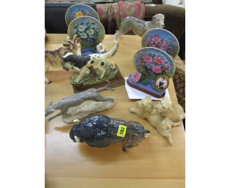 Three Melba ware china model animals to include a Buffalo and other animal ornaments, together with four Albert Williams, A B