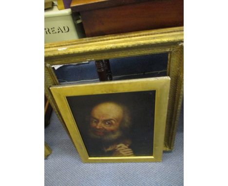 18th Century Northern European School - a head and shoulder portrait of a miser, oil on canvas, 17 x 14, in a gilt frame
