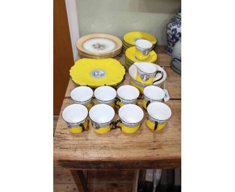 Shelley china No. 11350 (approx 35 pieces) and four Royal Worcester floral plates.